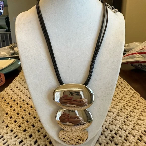 Chico's Black Cord Necklace with Silver Pendant NWT - Picture 3 of 8